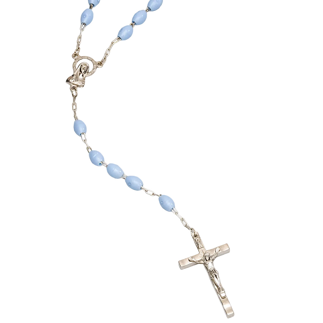Light Blue Oval Bead Rosary