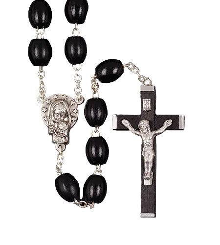 Oval Black Plastic Bead Rosary