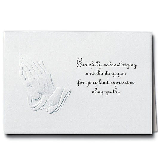 Praying Hands Acknowledgment Embossed w/ Standard Print