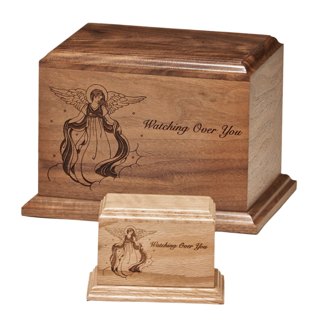 Angel Watching Over You Wood Urn